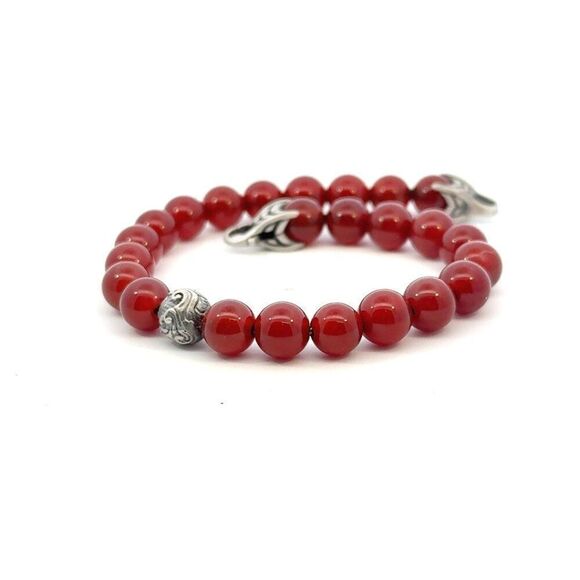 David Yurman Carnelian Carved Prayer Beads Bracelet 8.5" Silver Estate DY552 - Picture 11 of 12